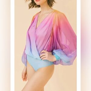 Flying Tomato Small Romantic Rainbow Ombré Beautiful Bodysuit Blouse Top